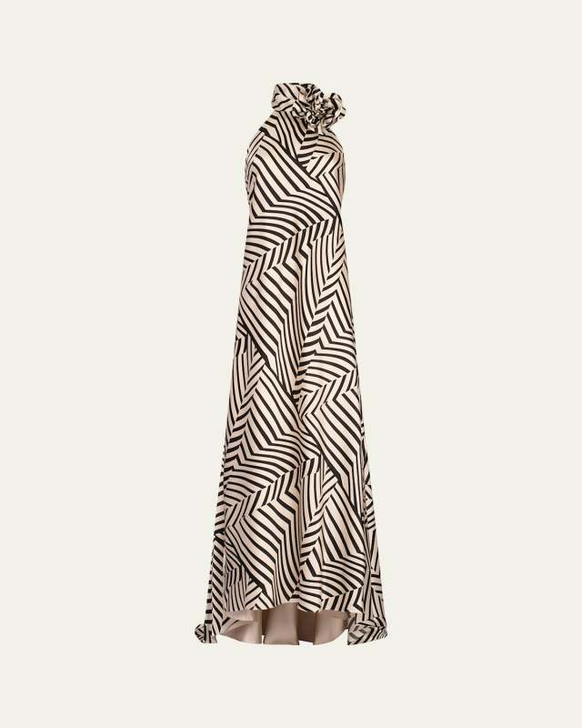 Tila Halter Ruffle Printed Silk Gown